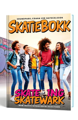 A vibrant and colorful book cover featuring a group of diverse teenagers hanging out in a lively urban skate park