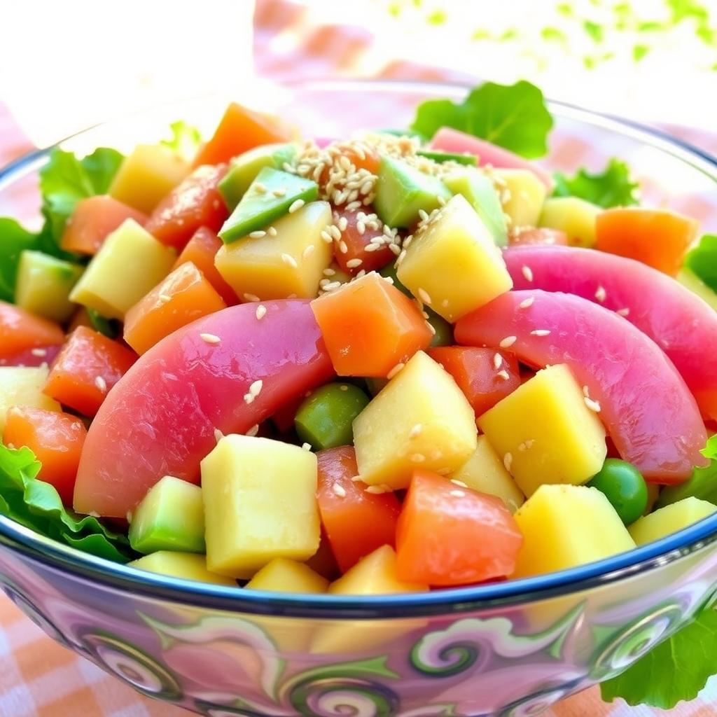 A vibrant and fresh pomelo, avocado, pineapple, and lettuce salad