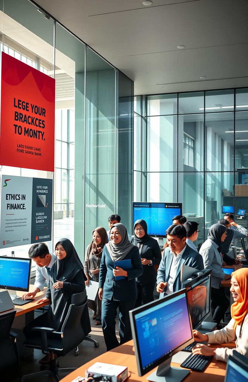 A vibrant and bustling scene depicting the potential of Sharia Bank employees in Indonesia