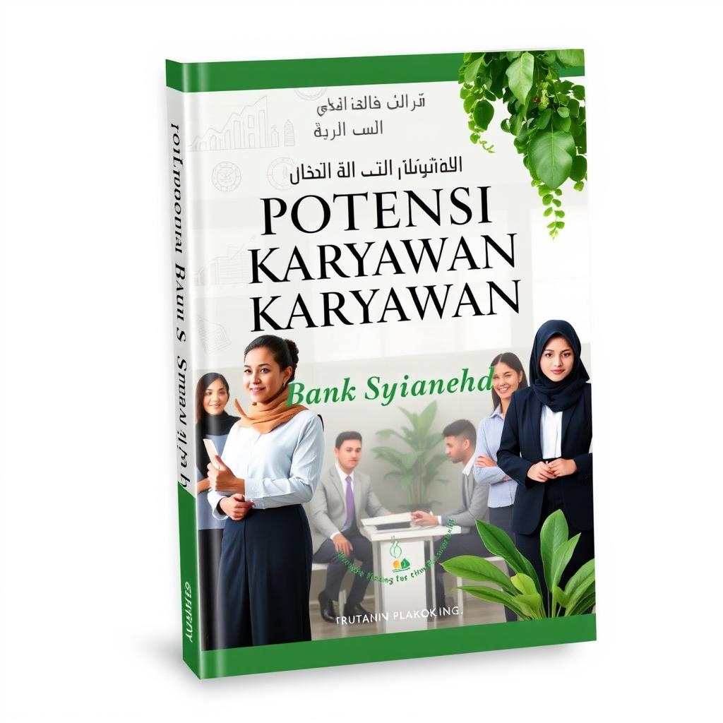 A visually appealing cover design for a book titled 'Potensi Karyawan Bank Syariah di Indonesia'