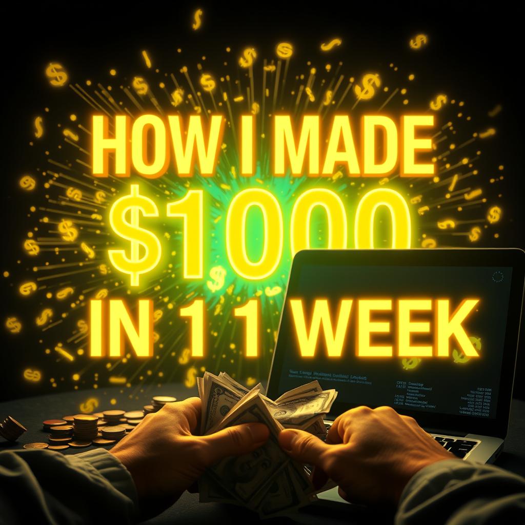 A striking image featuring vibrant neon text that reads 'HOW I MADE $1000 IN 1 WEEK'