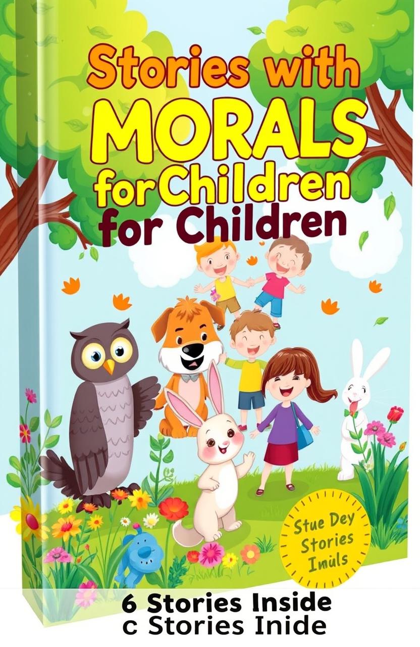 A colorful and engaging book cover for 'Stories with Morals for Children' by Steven Dev
