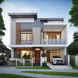 Two-story 5x10 house with a bedroom on the ground floor, built with a modern architectural style and tastefully furnished