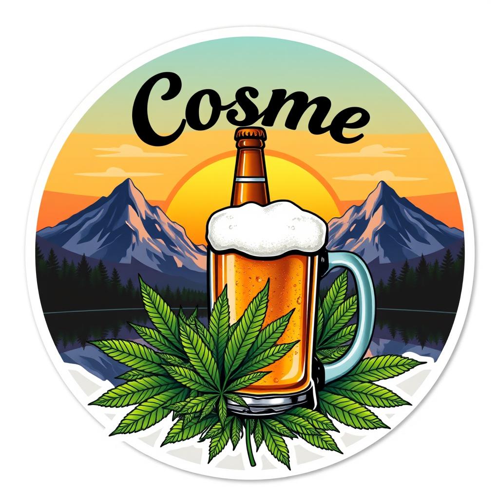 A round sticker design featuring a vibrant illustration centered around the theme of nature and relaxation