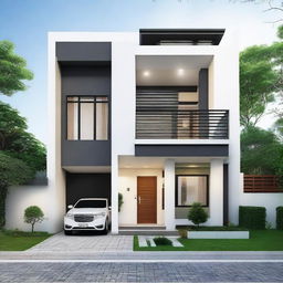 Two-story 5x10 house with a bedroom on the ground floor, built with a modern architectural style and tastefully furnished