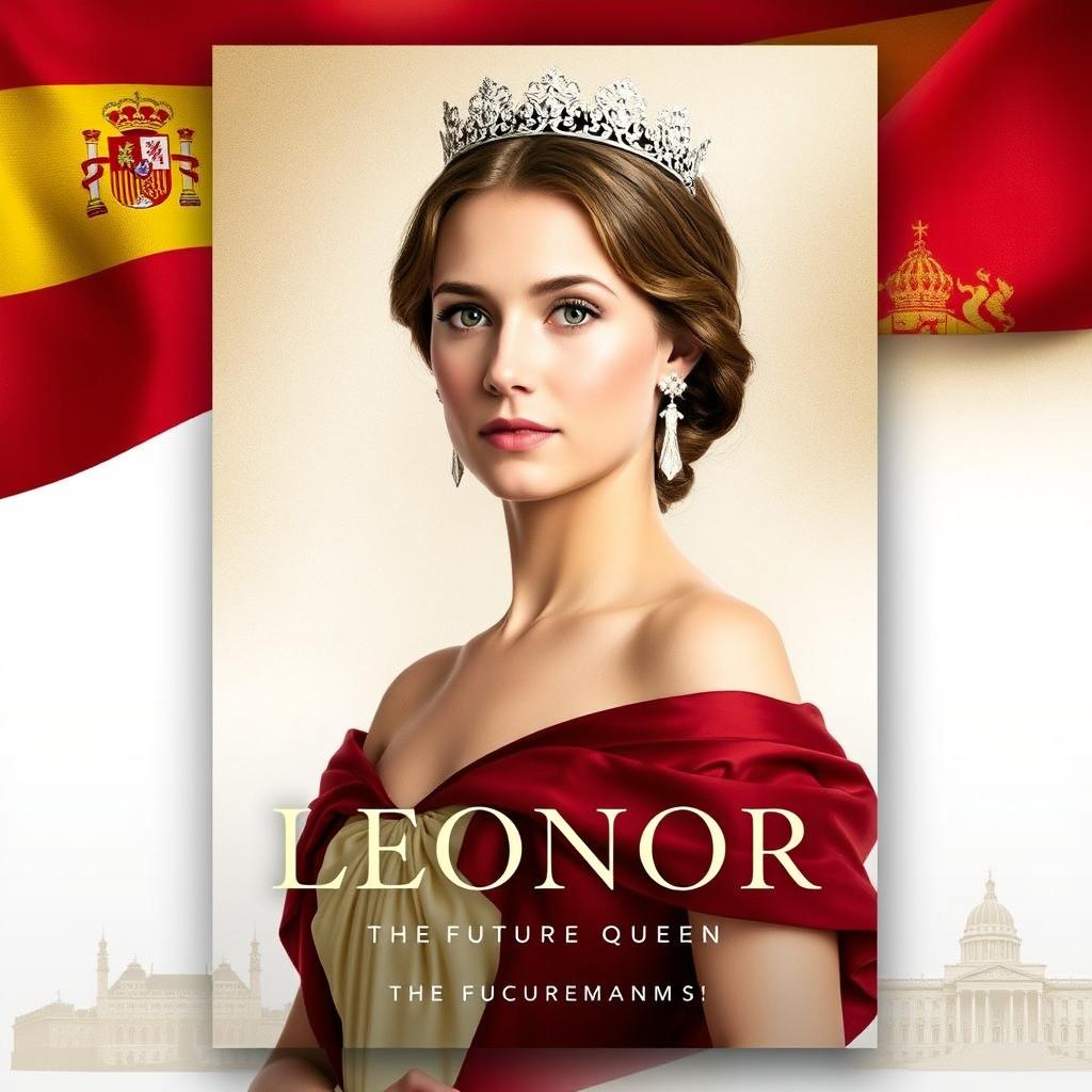 A contemporary documentary cover showcasing the life of Princess Leonor of Spain, the future queen