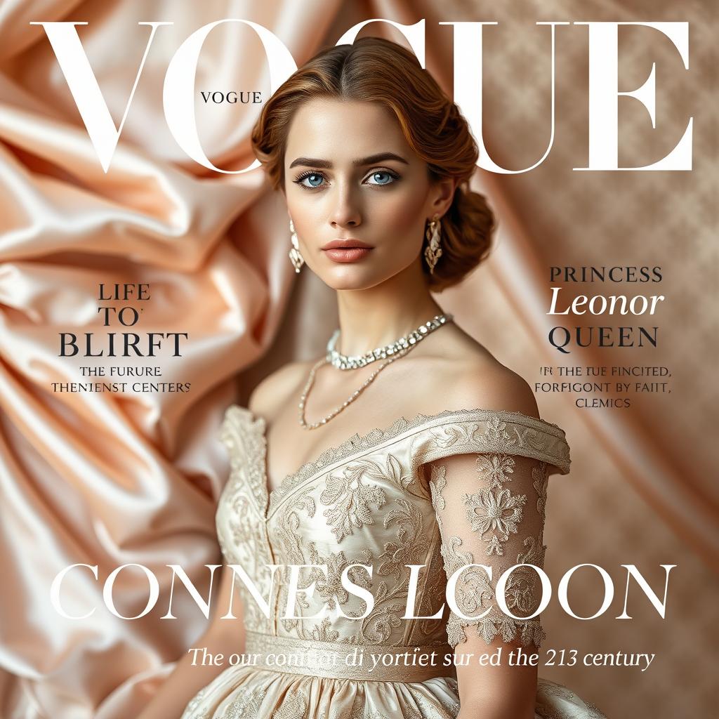 A contemporary Vogue magazine cover featuring Princess Leonor of Spain, the future queen, reflecting her life in the 21st century