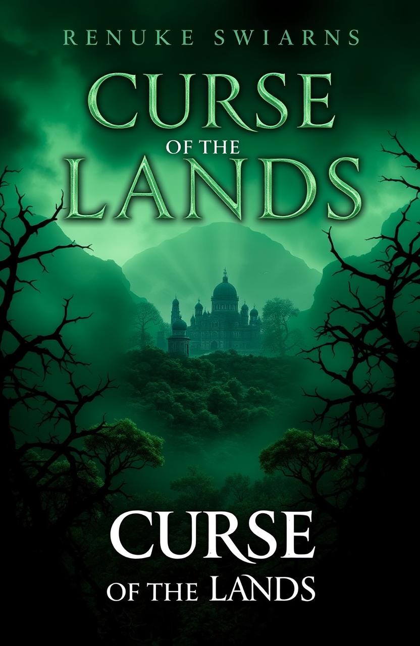 A visually striking book cover for 'Curse of the Lands', featuring a dark, mysterious landscape