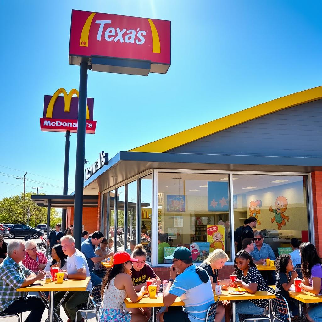 A vibrant and busy McDonald's restaurant located in Texas