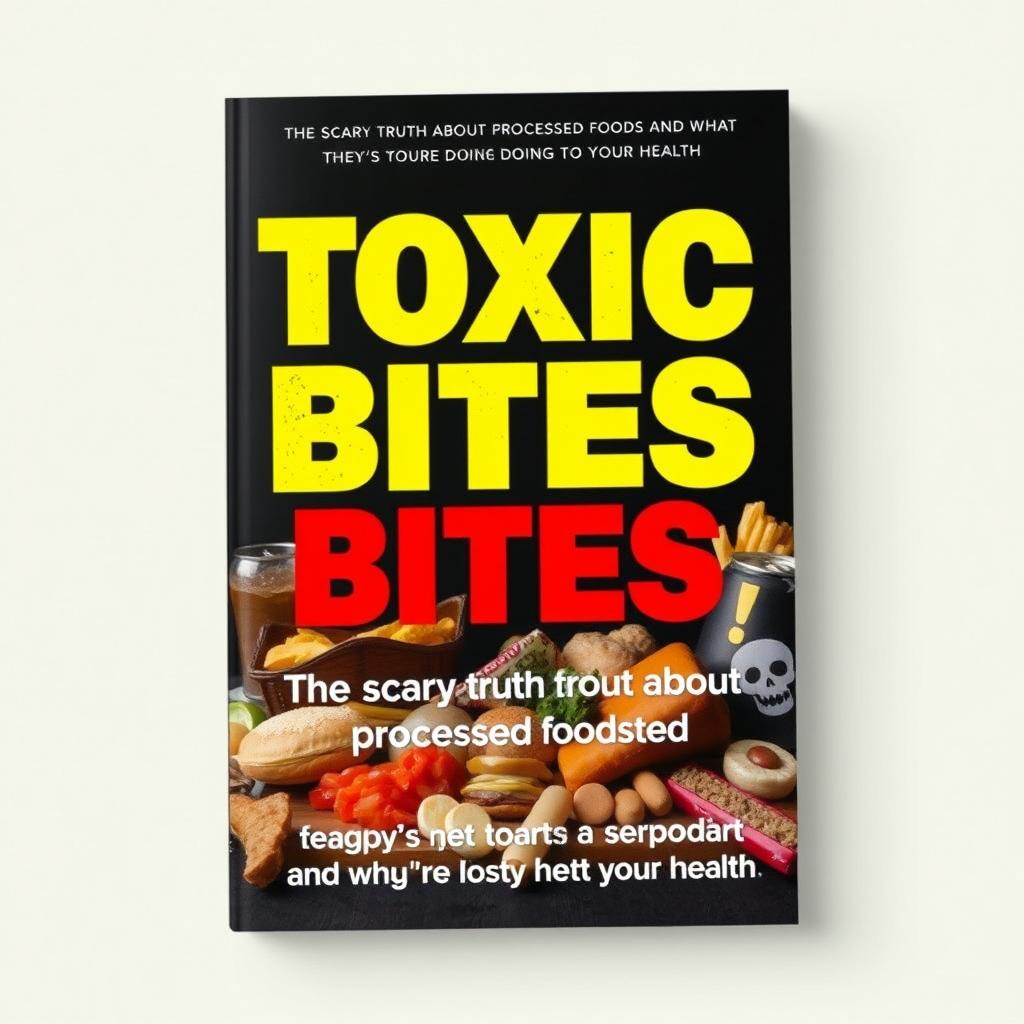 A powerful and thought-provoking book cover design for 'Toxic Bites: The Scary Truth About Processed Foods and What They’re Doing to Your Health'
