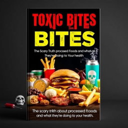 A powerful and thought-provoking book cover design for 'Toxic Bites: The Scary Truth About Processed Foods and What They’re Doing to Your Health'