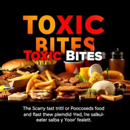 A powerful and thought-provoking book cover design for 'Toxic Bites: The Scary Truth About Processed Foods and What They’re Doing to Your Health'