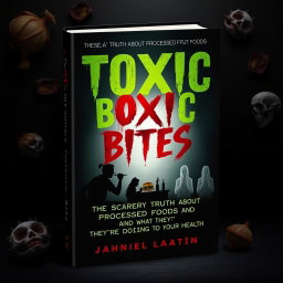 A chilling and dramatic book cover design for 'Toxic Bites: The Scary Truth About Processed Foods and What They’re Doing to Your Health'