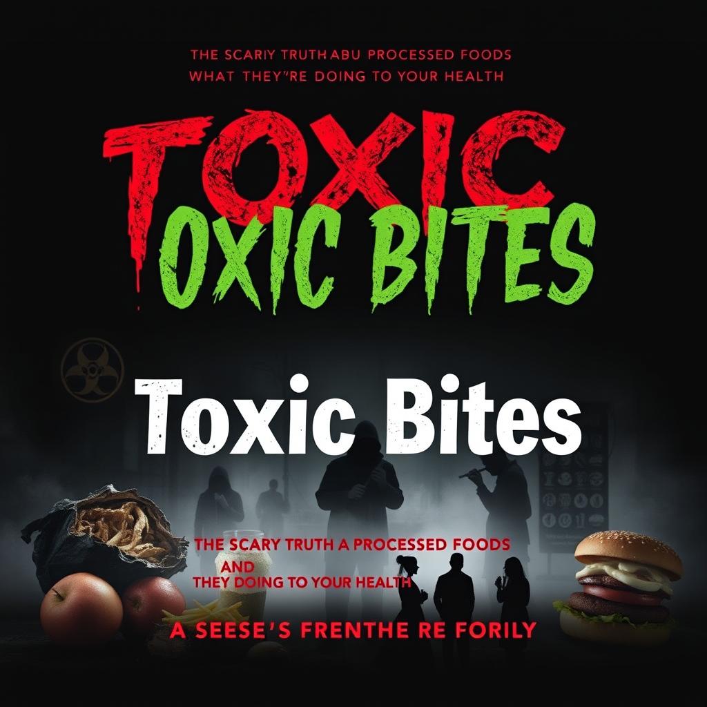 A chilling and dramatic book cover design for 'Toxic Bites: The Scary Truth About Processed Foods and What They’re Doing to Your Health'