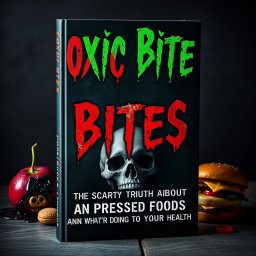 A haunting and impactful book cover design for 'Toxic Bites: The Scary Truth About Processed Foods and What They’re Doing to Your Health'