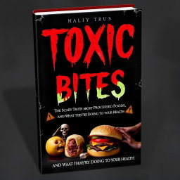 A haunting and impactful book cover design for 'Toxic Bites: The Scary Truth About Processed Foods and What They’re Doing to Your Health'