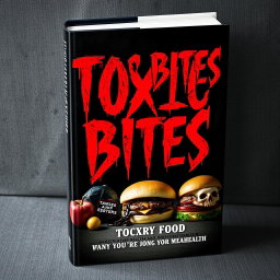 A haunting and impactful book cover design for 'Toxic Bites: The Scary Truth About Processed Foods and What They’re Doing to Your Health'