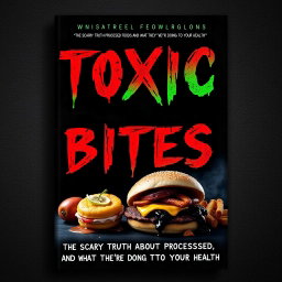 A haunting and impactful book cover design for 'Toxic Bites: The Scary Truth About Processed Foods and What They’re Doing to Your Health'