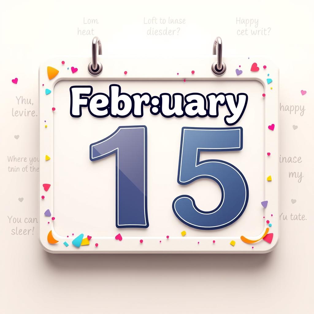 A vibrant digital calendar page highlighting February 15th, with a bold, stylish font displaying the date prominently