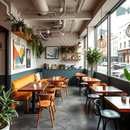 A small, functional, and attractive café-restaurant designed for busy morning commuters and nearby shop workers