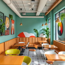 A small, functional, and attractive café-restaurant designed for busy morning commuters and nearby shop workers