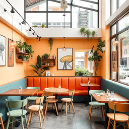 A small, functional, and attractive café-restaurant designed for busy morning commuters and nearby shop workers