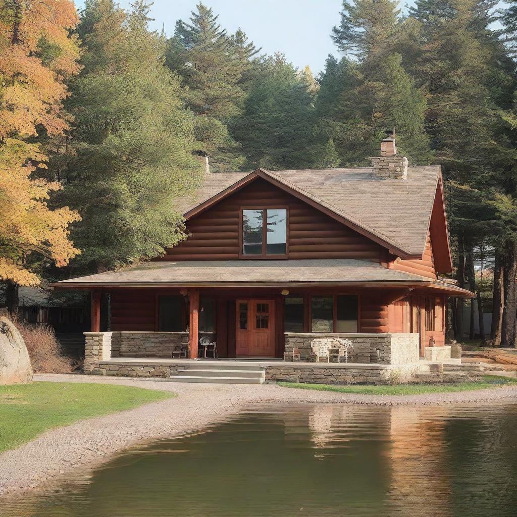 An administration building at a retreat camp showcasing two offices, three bedrooms, one kitchen, a large dining area designed for 80 persons, and a cozy gathering area highlighted by a warm, inviting fireplace.