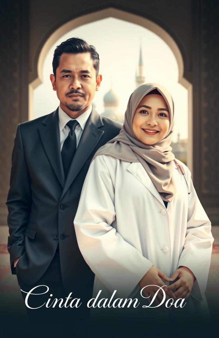 A romantic scene depicting an Islamic couple in a serene setting