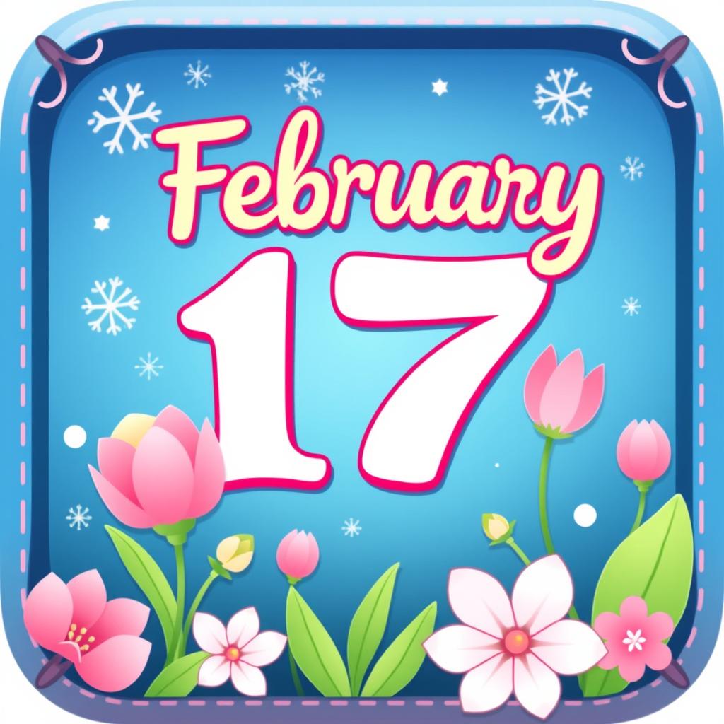 A vibrant and colorful February 17 icon featuring the date prominently displayed in an artistic and modern font