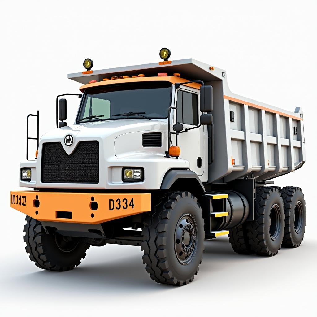 A 3D view of a robust six-wheeled dump truck with a moderate height, typical of a medium to large dump truck capable of transporting up to 20 tons of cargo