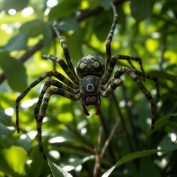 A highly detailed spider with unique camouflage color patterns that blend seamlessly into its environment