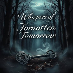 A captivating book cover titled 'Whispers of Forgotten Tomorrow'