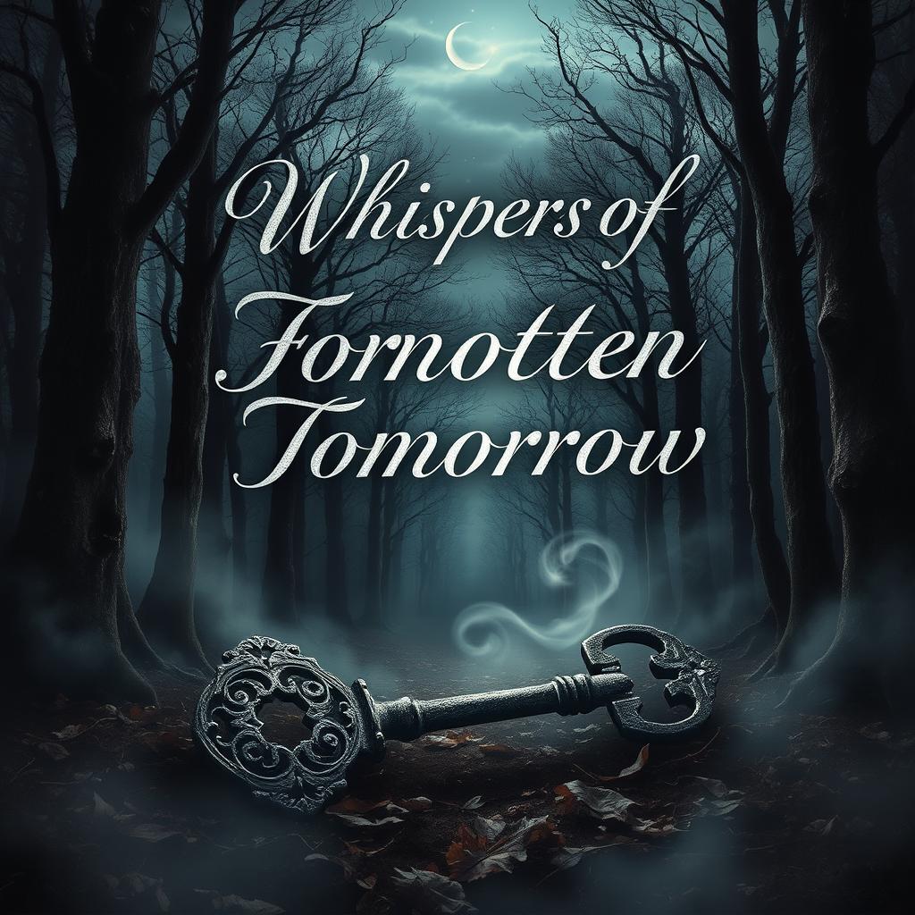 A captivating book cover titled 'Whispers of Forgotten Tomorrow'