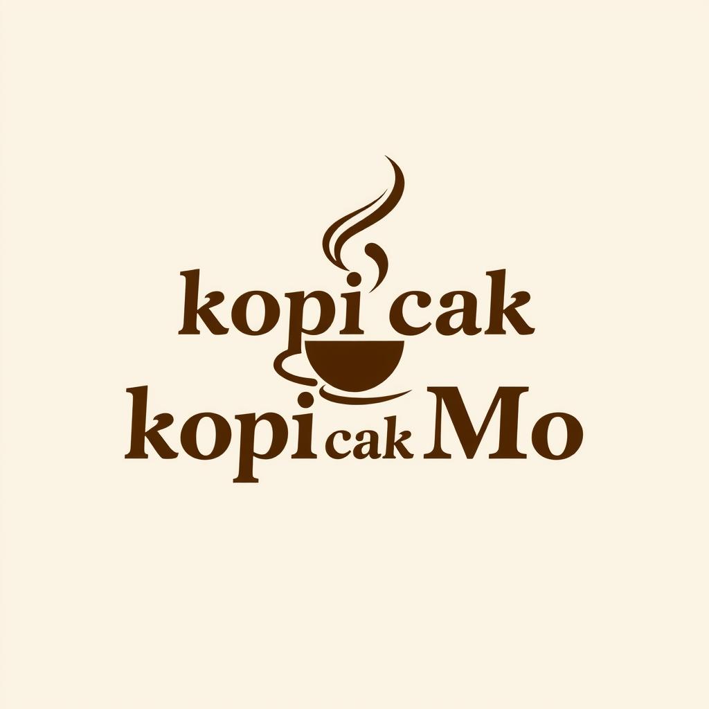 A logo design for 'kopi cak Mo', featuring a stylish coffee silhouette prominently displayed in the center