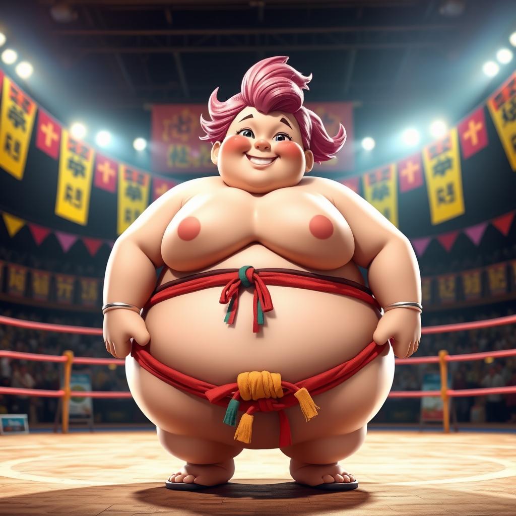 A chubby female sumo wrestler named Amy Rose, showcasing her unique character design