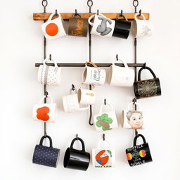 A vertical design featuring Instagrammable hanging mugs, showcasing a modern and industrial aesthetic