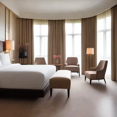 The amative ambiance of the luxurious hotel was created with an elegant combination of soft colors and plush furnishings.