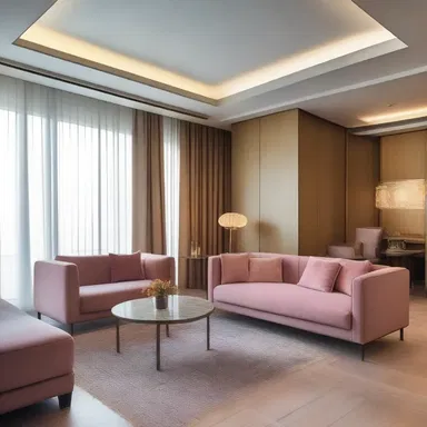 The amative ambiance of the luxurious hotel was created with an elegant combination of soft colors and plush furnishings.