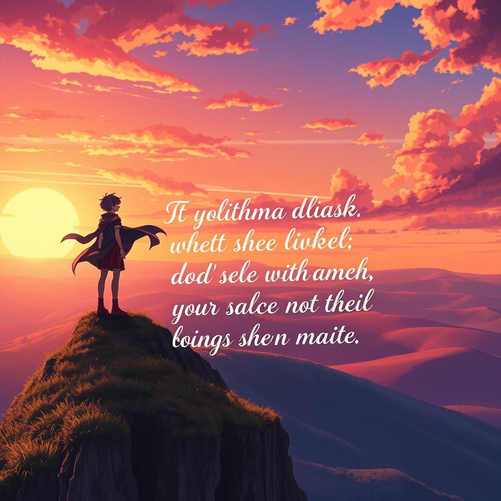 A stunning 4K anime scene featuring a vibrant landscape with rolling hills and a majestic sunset