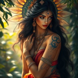A stunningly beautiful apsara, depicted in an ethereal and enchanting setting