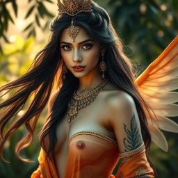 A stunningly beautiful apsara, depicted in an ethereal and enchanting setting
