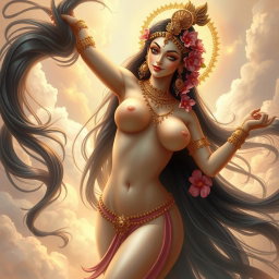 A stunning depiction of a half-naked apsara, the celestial dancer from Hindu mythology, exhibiting elegance and grace