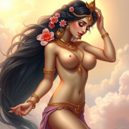 A stunning depiction of a half-naked apsara, the celestial dancer from Hindu mythology, radiating elegance and allure