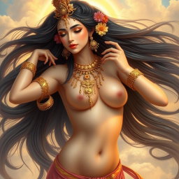 A stunning depiction of a half-naked apsara, the celestial dancer from Hindu mythology, radiating elegance and allure