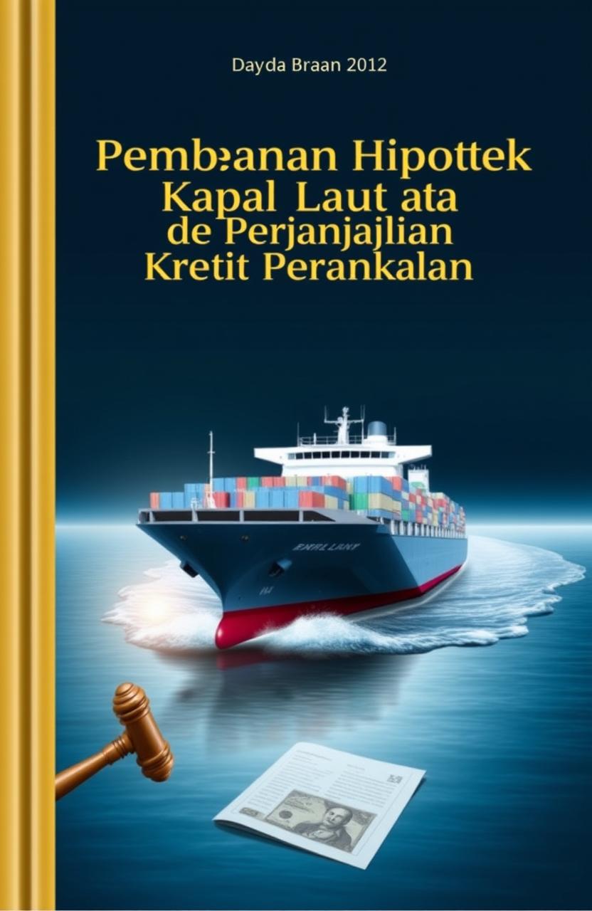A book cover design featuring the title 'Pembebanan Hipotek Kapal Laut pada Perjanjian Kredit Perbankan' prominently displayed
