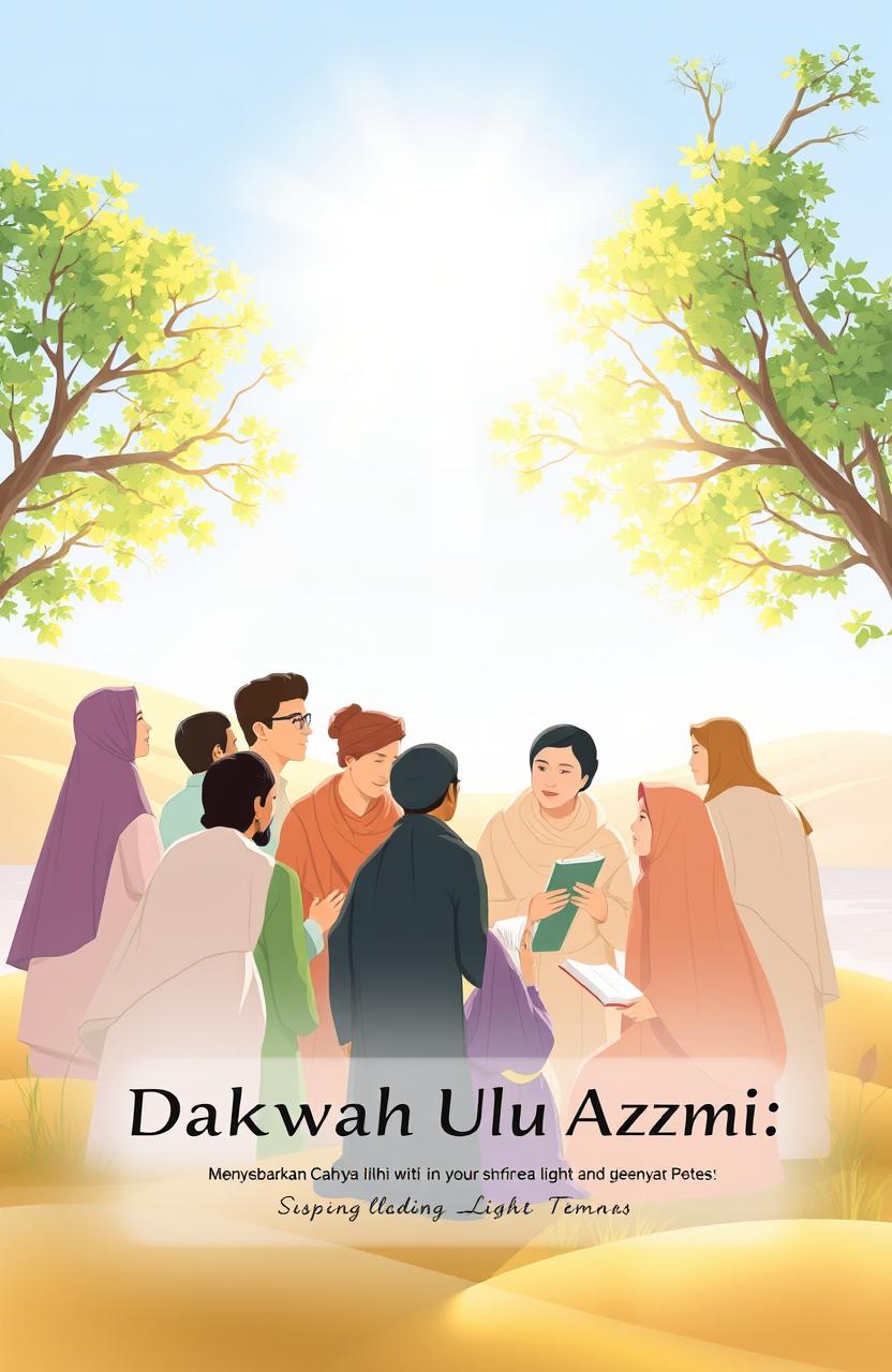 A serene and inspiring scene depicting the concept of "Dakwah Ulul Azmi: Menyebarkan Cahaya Ilahi"