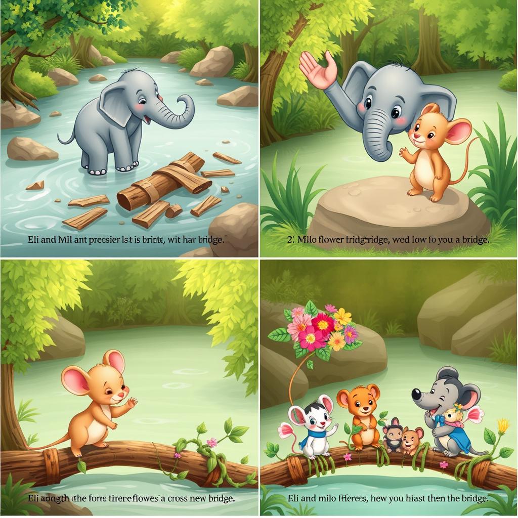 A delightful series of illustrations depicting the adventures of Eli the elephant and Milo the mouse