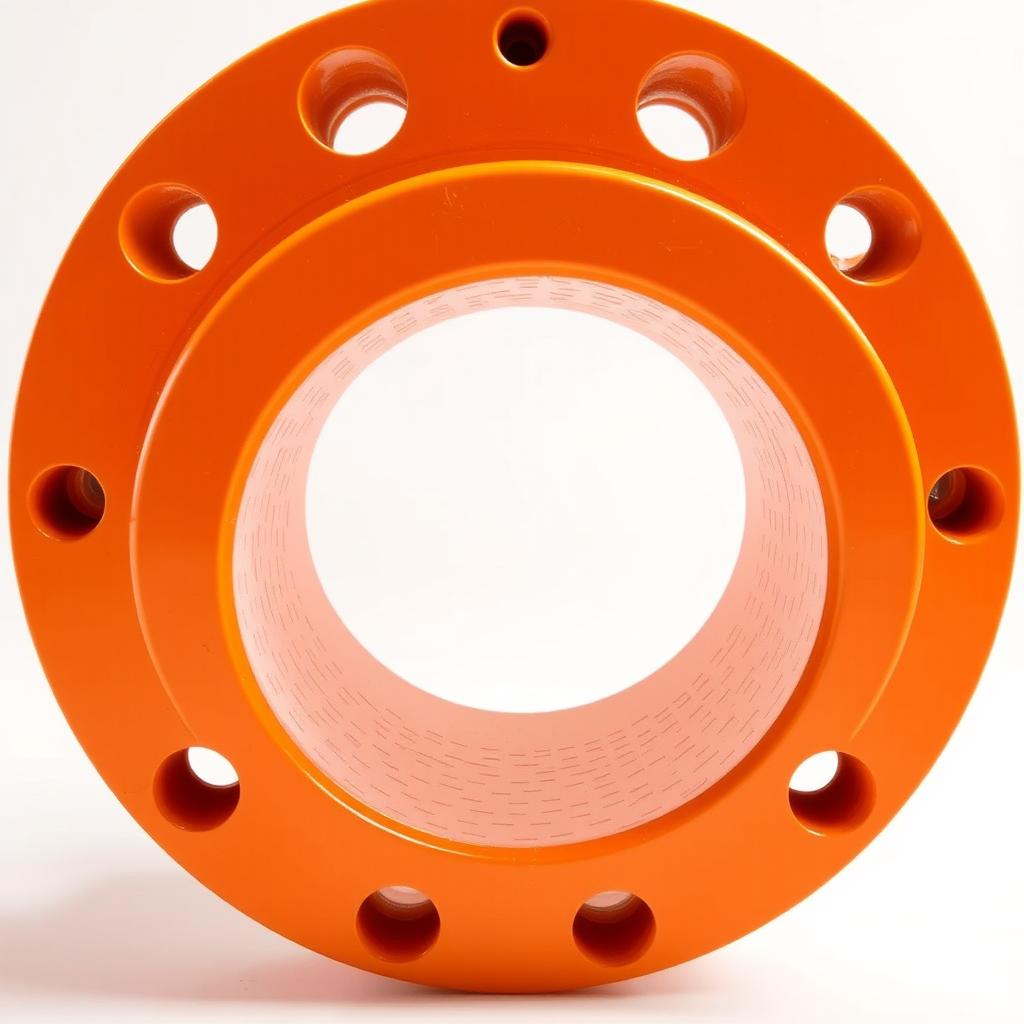 A vibrant orange pipe with several holes, detailed and textured, placed against a clean background that accentuates the color and structure of the pipe
