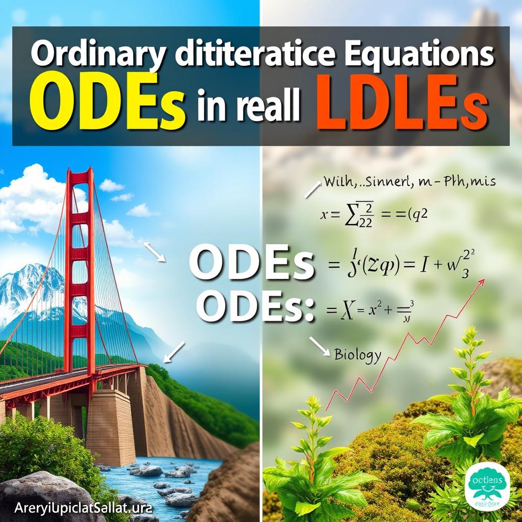 A visually engaging poster depicting the application of ordinary differential equations (ODEs) in real life