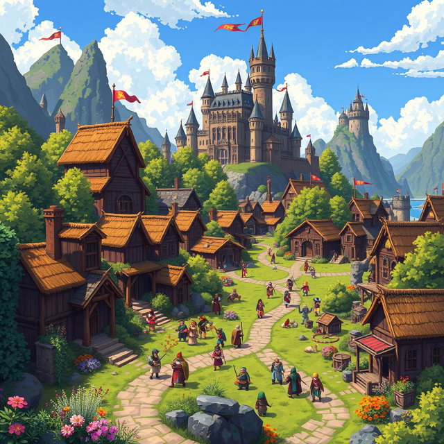 A vibrant pixel art depiction of the Rampart city from the video game Heroes of Might and Magic III